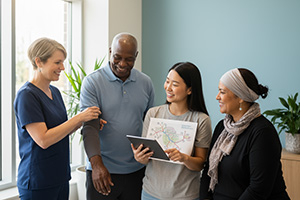 Group of people reviewing resources